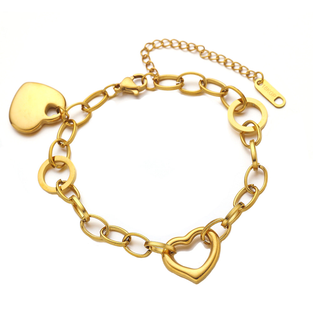 French Designed Chic Heart Shaped Chain Bracelet set in 18K Gold Plating