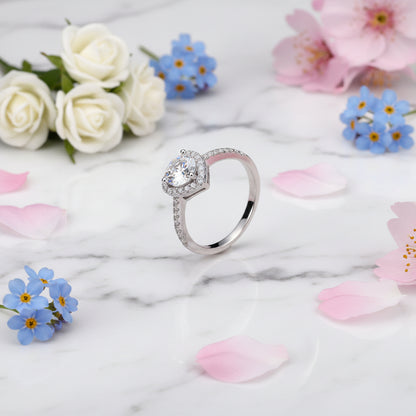 European Diamond Heart 1 Carat Moissanite Ring set in Platinum Plated 925 Silver (GRA) Capella Jewellery