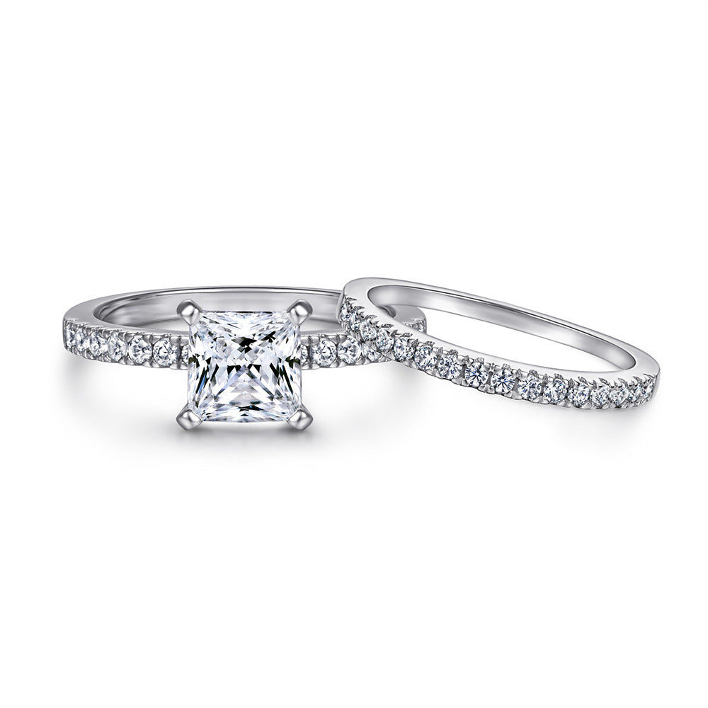 America Design Square 1.2 Carat Zircon Diamond Ring Set with 18K White Gold Plated S925 Silver