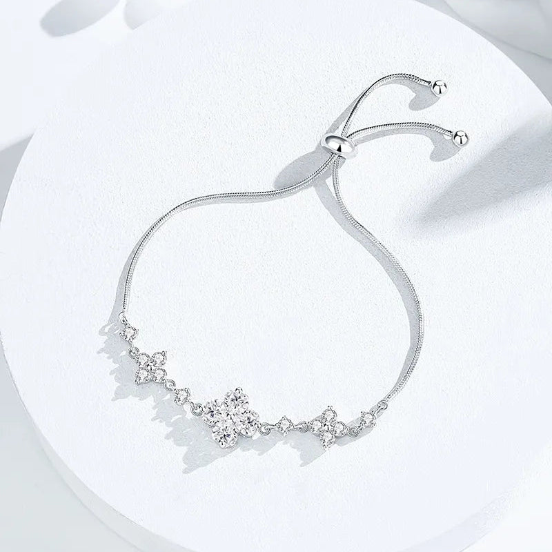 Fairy Tale Floral Design Natural Zircon Gemstone Bracelet in 18K White Gold Plated 925 Silver Capella Jewellery