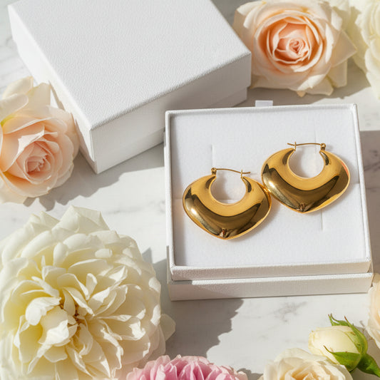 European Inspired Heart Shaped Design Earrings set in 18k Gold Plated 316L Stainless Steel