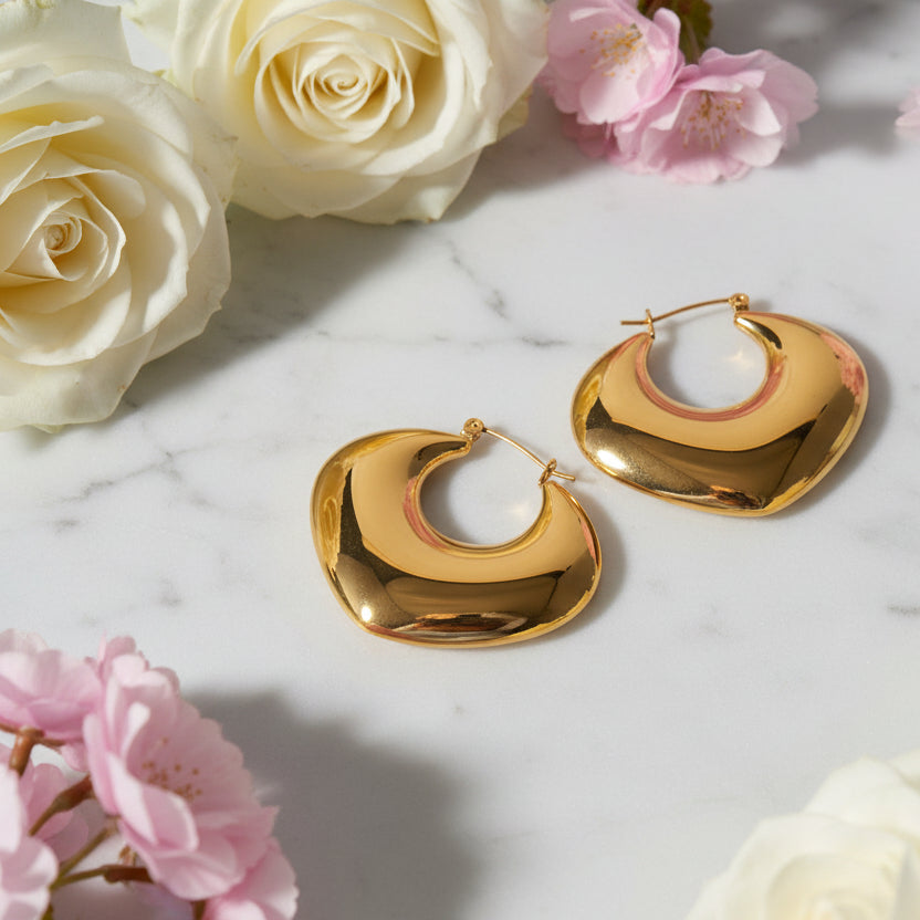 European Design Heart Shaped Earrings set in 18k Gold Plated 316L Stainless Steel