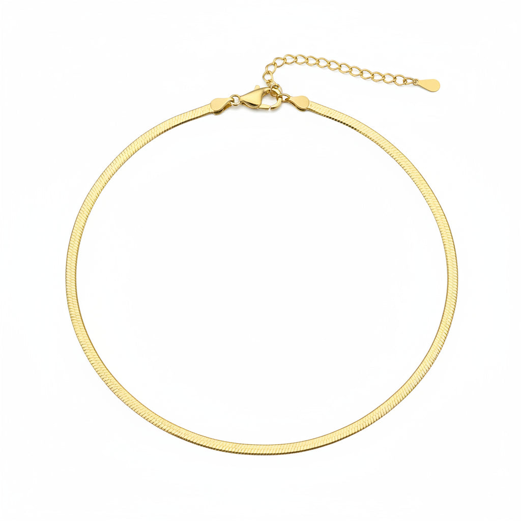 Classic Flat Snake Bone Design Necklace Set in 18k Gold Plated 925 Sterling Silver