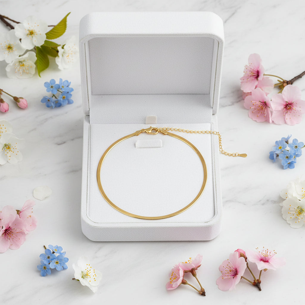 Classic Flat Snake Bone Design Necklace Set in 18k Gold Plated 925 Sterling Silver