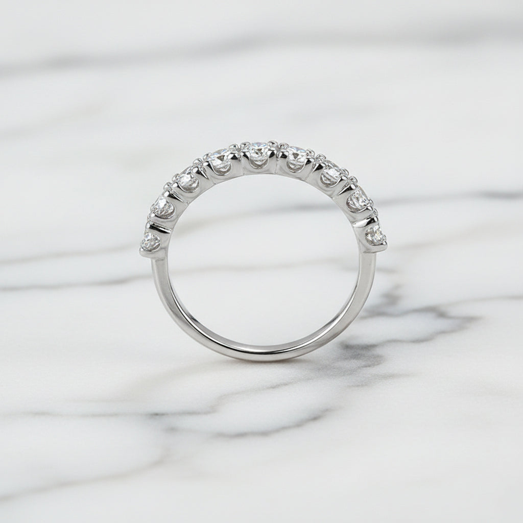 French Princess Eternity Ring 1 Carat Moissanite Diamond set in Platinum Plated 925 Silver (GRA)