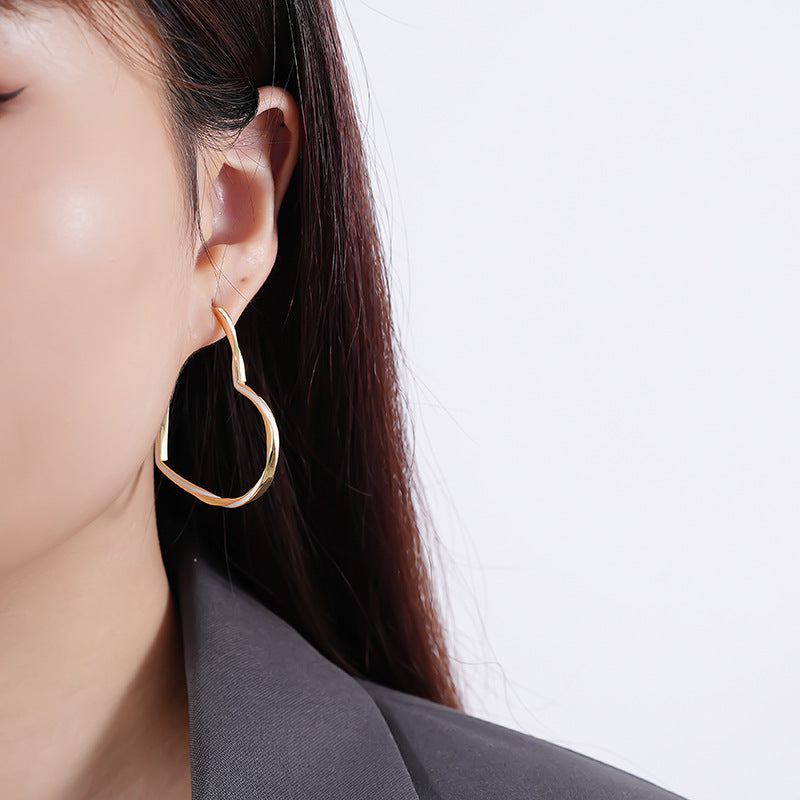 Modern French Chic Design Large Heart Hoop Earrings set in 18K Gold Plated 925 Silver
