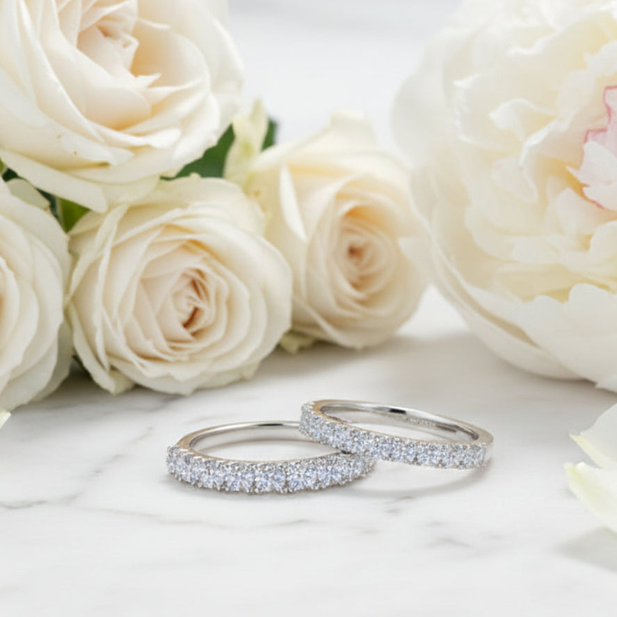 French Princess Eternity Ring 1 Carat Moissanite Diamond set in Platinum Plated 925 Silver (GRA)