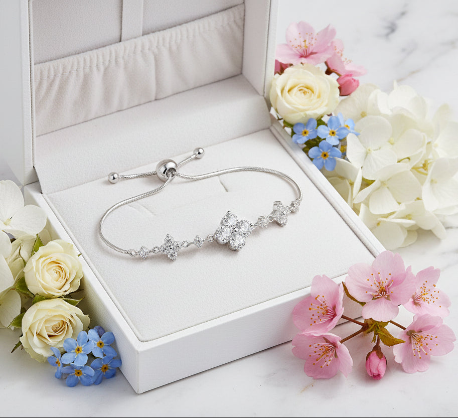Chinese Fairy Tale Floral Inspired Natural Zircon Bracelet set in 925 Sterling Silver