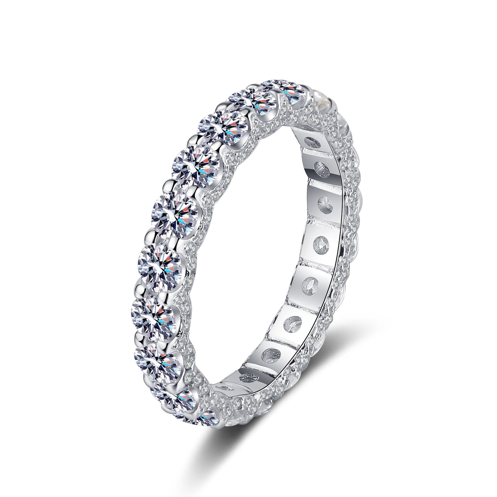Eternity Ring Full Inlaid 2.1 Carat Moissanite Diamond set in 18K White Gold Plated 925 Silver (GRA)