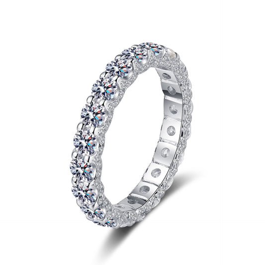 European Eternity Ring Full Pavé 2.1 Carat Moissanite Diamond set in 18K White Gold Plated 925 Silver (GRA)