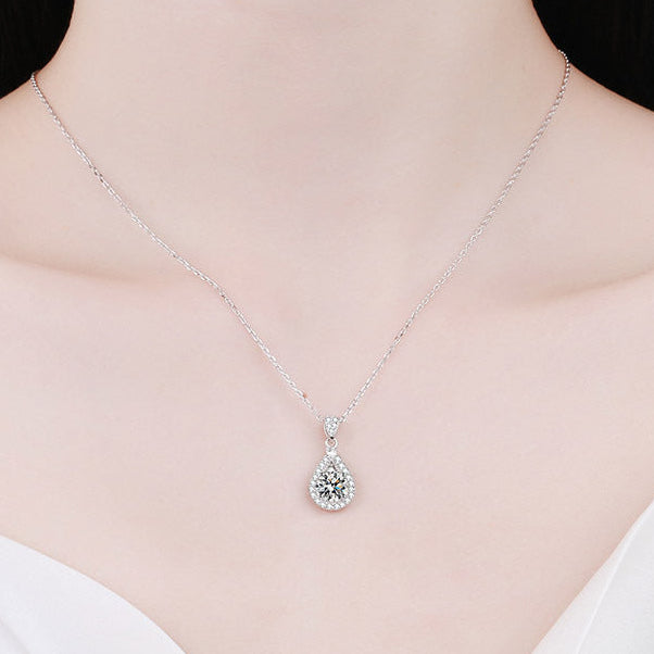 Italian Teardrop Design 2 Carat Moissanite Diamond Pendant set in 925 Sterling Silver (GRA)