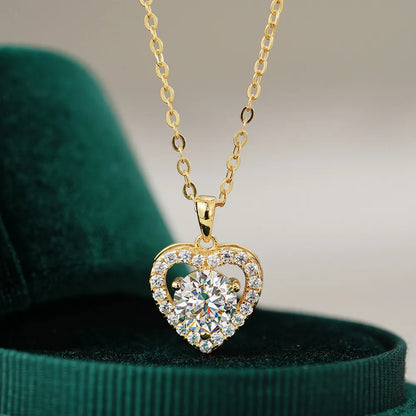 Italian Clavicle Heart 1 Carat Moissanite Pendant set in 18K Gold Plated 925 Sterling Silver (GRA) Capella Jewellery