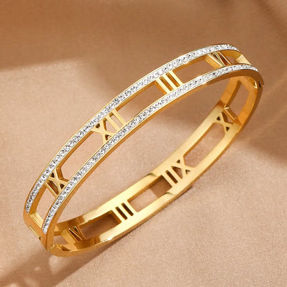 Italian Roman Numerals Micro-Inlay Natural Zircon Gemstone Bracelet set in 18K Gold Plating Capella Jewellery