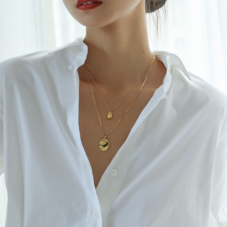 Modern Italian Design Irregular Double-layer Necklace set in 18K Gold Plating