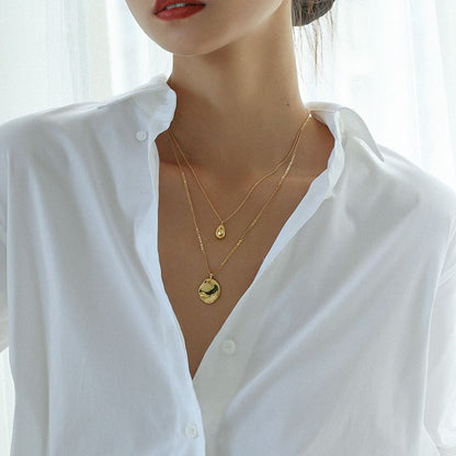 Modern Italian Irregular Pendent Design Double-layer Necklace set in 18K Gold Plating Capella Jewellery