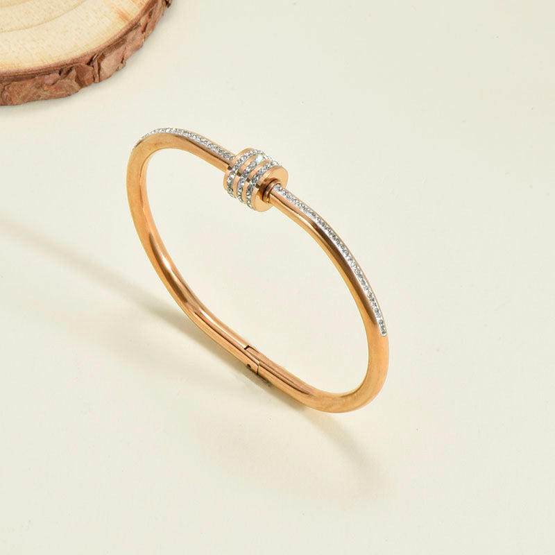 18K Gold Plated Bracelet with Diamond in Beautiful Geometric Korean Style
