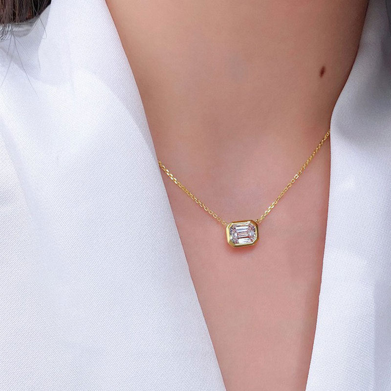Princess Cut 1 Carat Moissanite Diamond Necklace & Earrings set in 18K White Gold 925 Silver