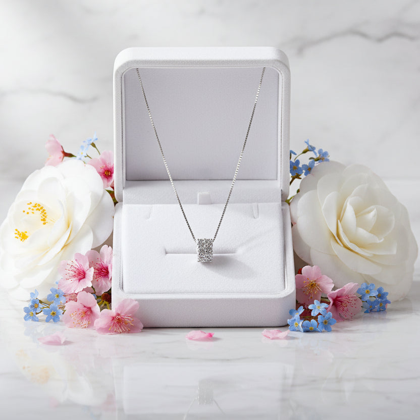 Korean Design Small Waist Micro Inlaid Moissanite Diamond Necklace set in 925 Silver (GRA)