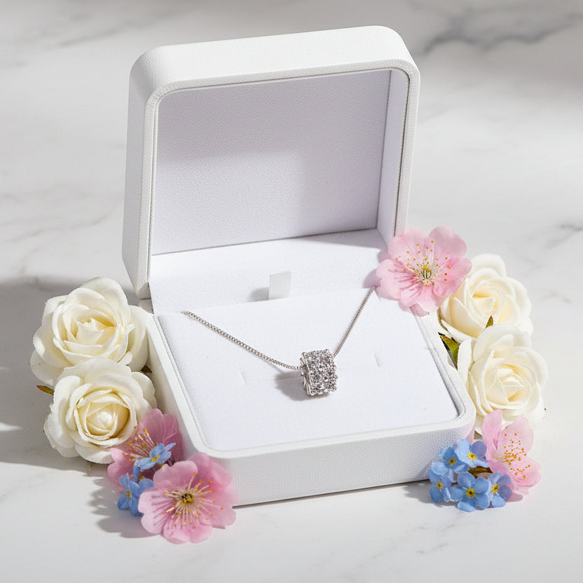 Korean Design Small Waist Micro Inlaid Moissanite Diamond Necklace set in 925 Silver (GRA)