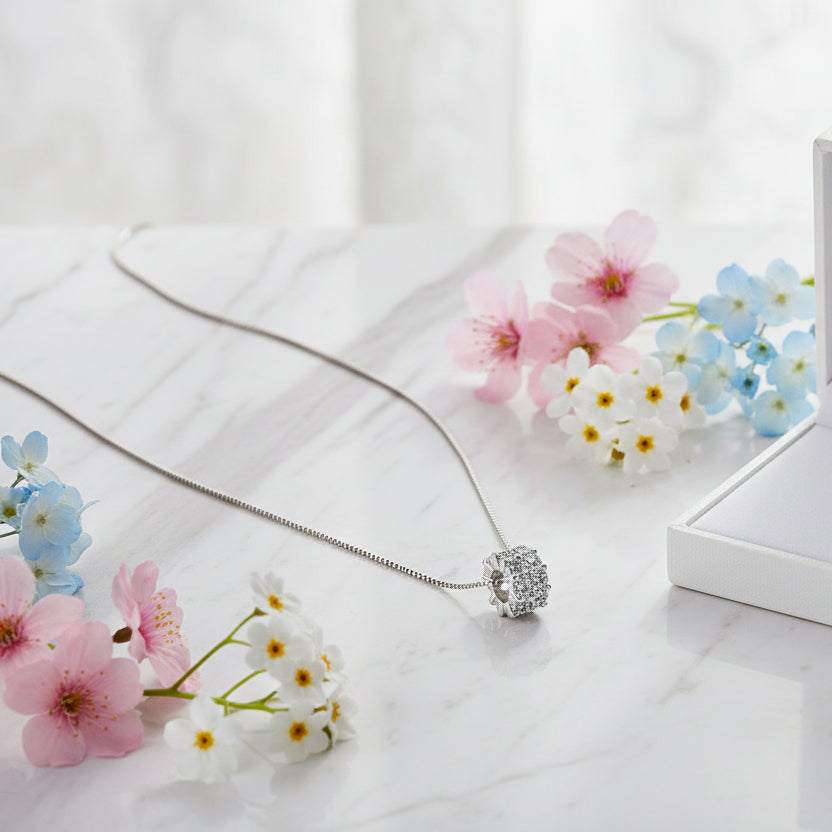 Korean Design Small Waist Micro Inlaid Moissanite Diamond Necklace set in 925 Silver (GRA)