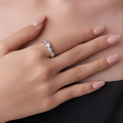 European Elegant Hearts Pavé Micro 90 Moissanite Ring 18K White Gold Plated 925 Silver (GRA) Capella Jewellery