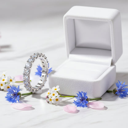 French Full Eternity 2.2 Carat Moissanite Ring set in 18K White Gold Plated 925 Silver (GRA) Capella Jewellery