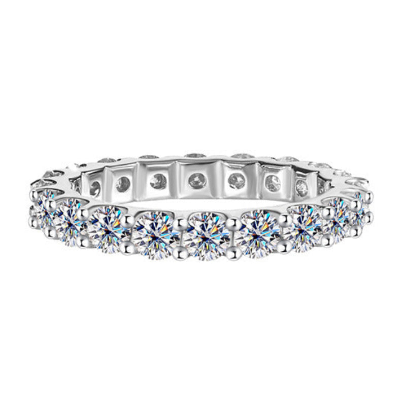 Eternity Full Round 2.2 Carat Moissanite Diamond Ring set in 18K White Gold Plated S925 Sterling Silver