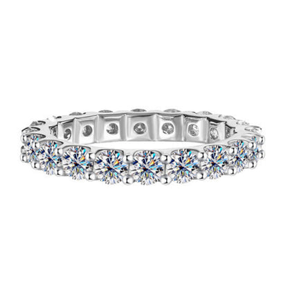 French Full Eternity 2.2 Carat Moissanite Ring set in 18K White Gold Plated 925 Silver (GRA) Capella Jewellery