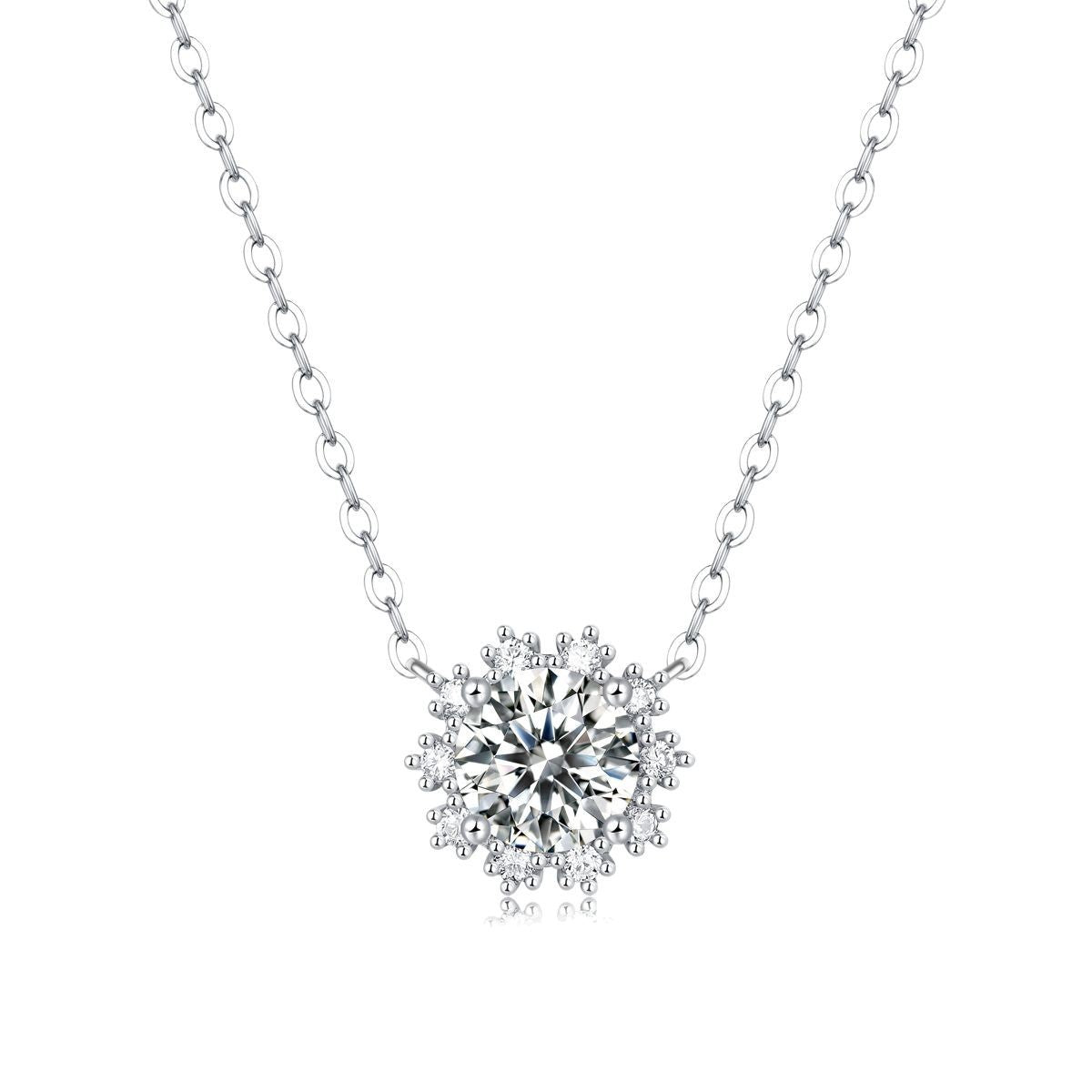 Snowflake Design 1 Carat Moissanite Diamond Necklace set in 18K White Gold Plating (GRA)
