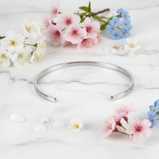 French Classic Elegance Opening Bangle Bracelet set in Platinum Plated 925 Sterling Silver