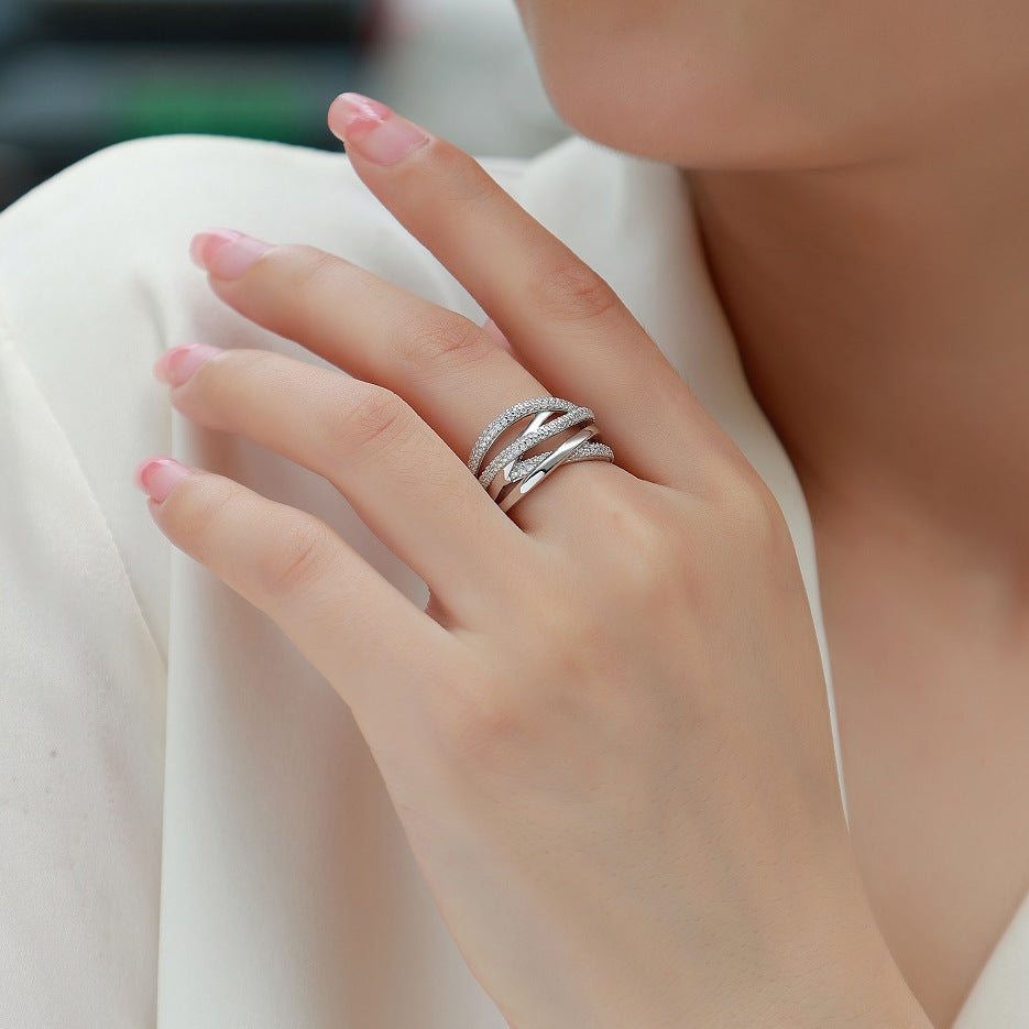 Italian Twist Micro Pavé-set 132 Moissanite Diamond Ring set in 18K White Gold Plated 925 Silver