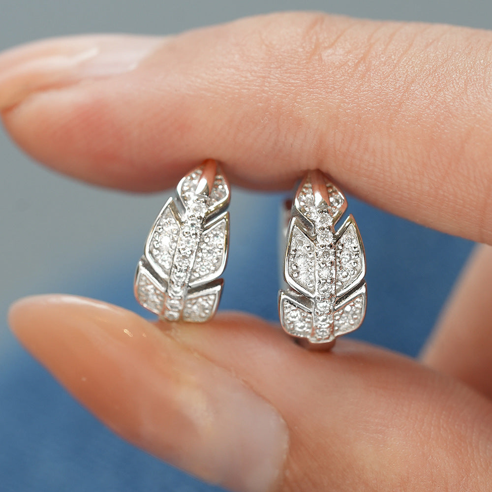 Modern Leaf Inspired Micro Moissanite Diamond Earrings set in 18K White Gold 925 Silver