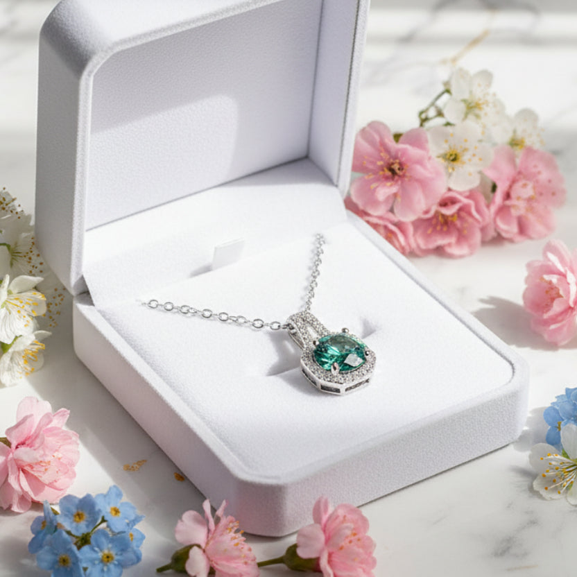 Korean Design Inlaiy 2 Carat Moissanite Diamond Pendant Necklace set in 925 Silver (GRA)