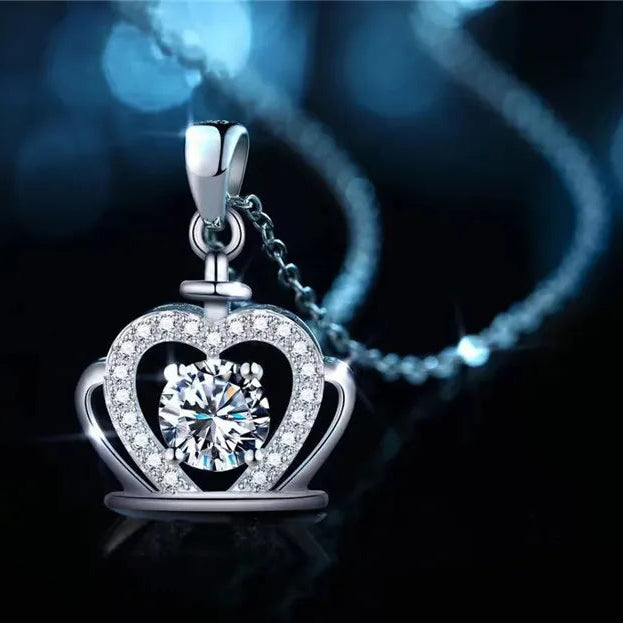 Royal Heart Crown 1 Carat Moissanite Necklace set in Platinum Plated 925 Silver (GRA) Capella Jewellery