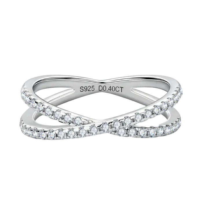 European Twin Band Micro Inlay 0.4 Moissanite Ring set in Platinum Plated 925 Silver (GRA) Capella Jewellery