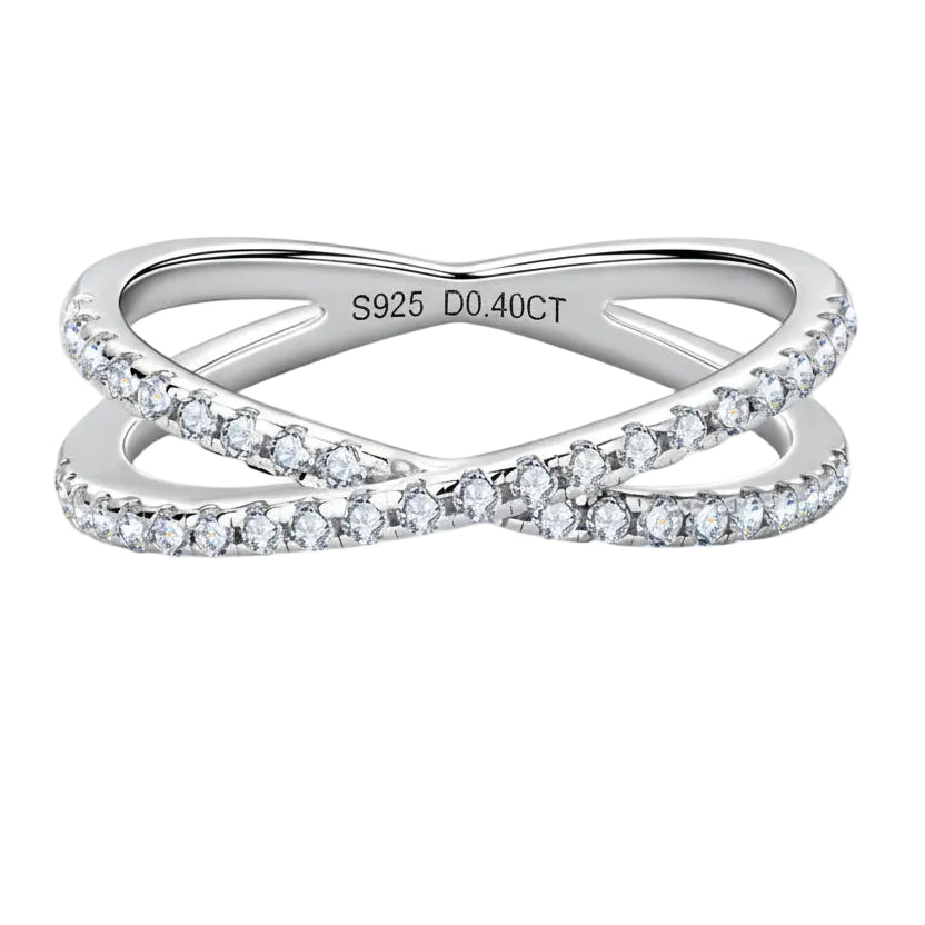 European Twin Band Design 0.4 Moissanite Diamond Ring set in Platinum Plated 925 Silver