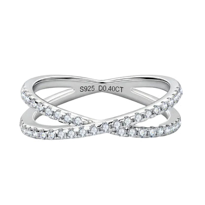 European Twin Band Micro Inlay 0.4 Moissanite Ring set in Platinum Plated 925 Silver (GRA) Capella Jewellery