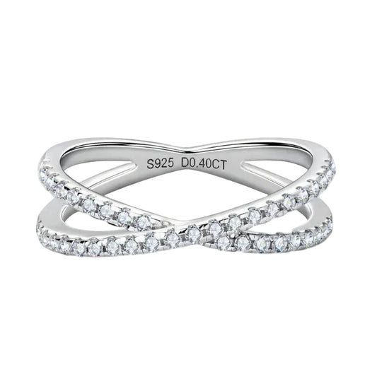 European Twin Band Micro Inlay 0.4 Moissanite Diamond Ring set in Platinum Plated 925 Silver (GRA)