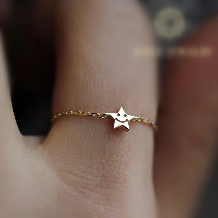 Exquisite Five-Pointed Star Ring 0.02 Carat True Mined Diamond set in Pure 18K Solid Gold (GRA)