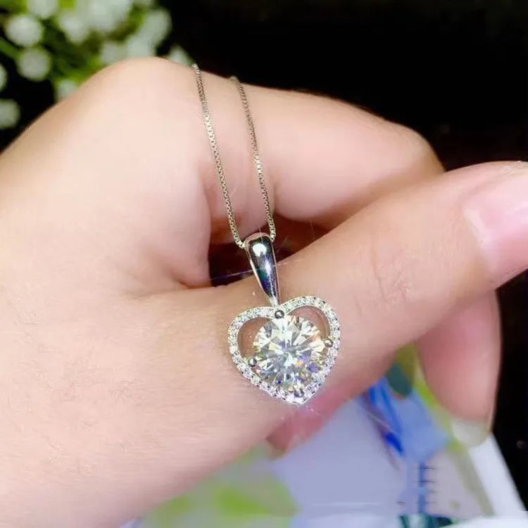 Mosaic French Heart 2 Carat Moissanite Pendant set in Platinum Plated 925 Silver (GRA) Capella Jewellery