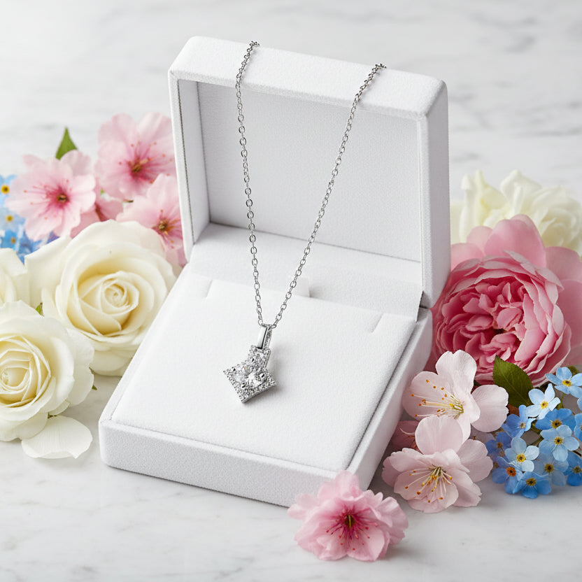 Korean Inspired Design 1 Carat Inlaid Moissanite Diamond Pendant set in 925 Sterling Silver (GRA)