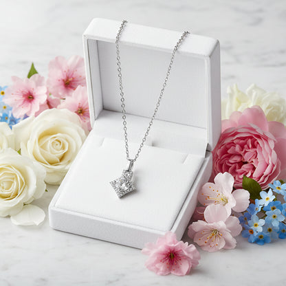 Korean Inspired 1 Carat Inlaid Moissanite Pendant set in 18K White Gold Plated 925 Silver (GRA) Capella Jewellery