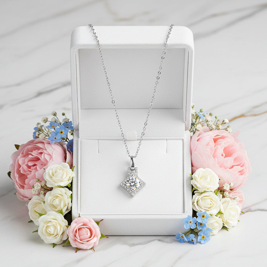 Korean Inspired Design 1 Carat Inlaid Moissanite Diamond Pendant set in 925 Sterling Silver (GRA)