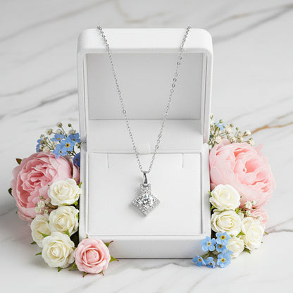 Korean Inspired 1 Carat Inlaid Moissanite Pendant set in 18K White Gold Plated 925 Silver (GRA) Capella Jewellery