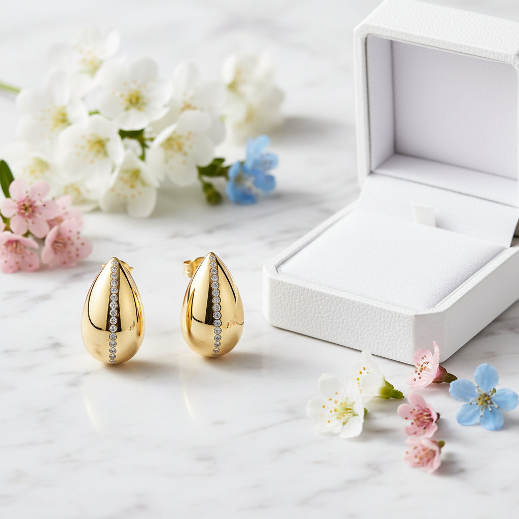 Golden Drop earrings Micro Inlaid Moissanite Diamond set in 18K Gold Plated 925 Silver (GRA)