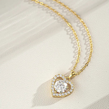 Italian Clavicle Heart 1 Carat Moissanite Pendant set in 18K Gold Plated 925 Sterling Silver (GRA) Capella Jewellery