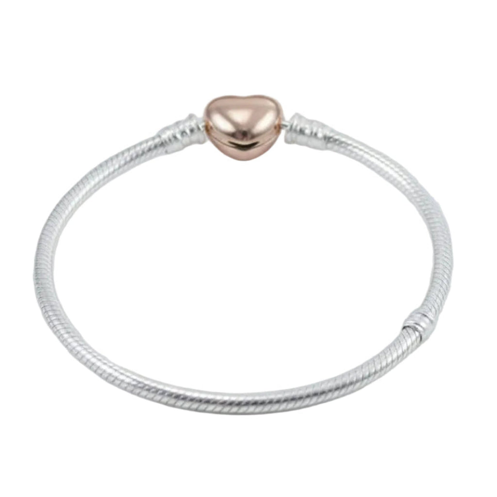 European Heart Buckle Snake Bone Bangle Bracelet set in 18K white Gold Plated 925 Sterling Silver Capella Jewellery