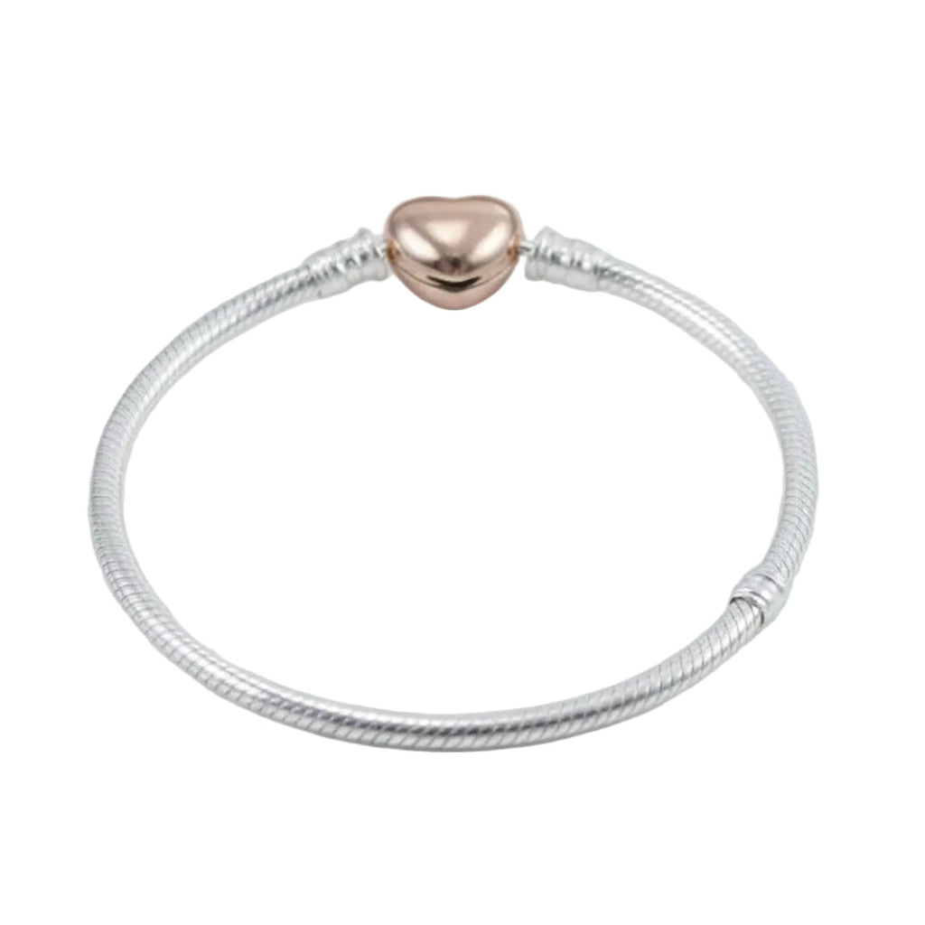 Luxurious Heart Buckle Snake Bone Bracelet set in 18K Rose Gold Plated 925 Silver