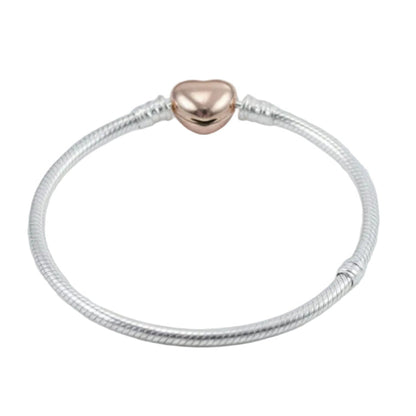 European Heart Buckle Snake Bone Bangle Bracelet set in 18K white Gold Plated 925 Sterling Silver Capella Jewellery