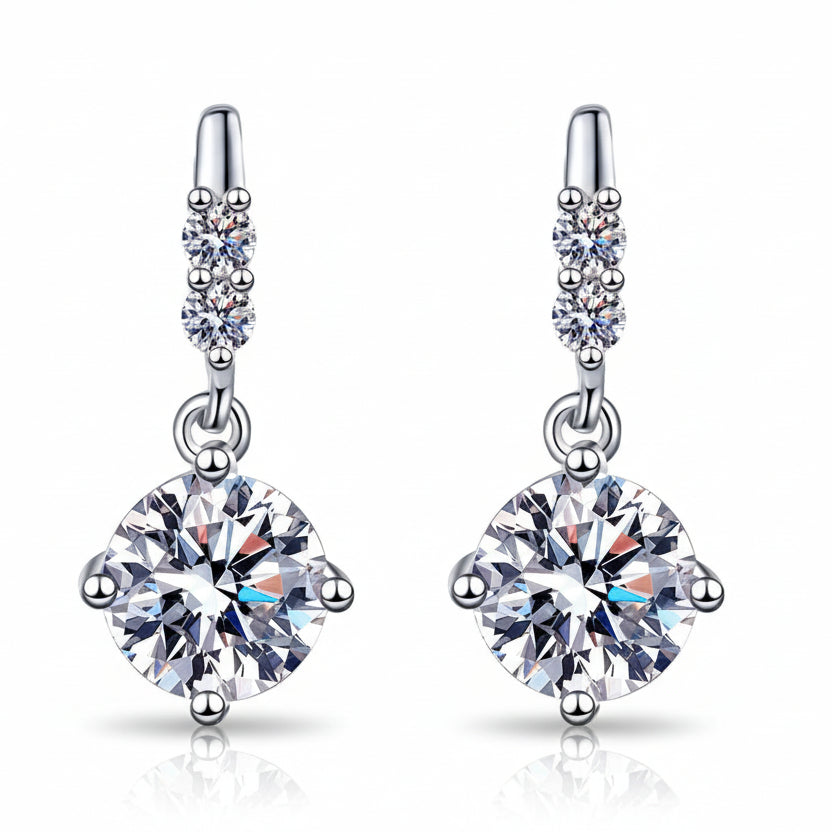 Korean Snowdrop 2 Carat Moissanite Diamond Earrings set in 18K White Gold 925 Silver (GRA)